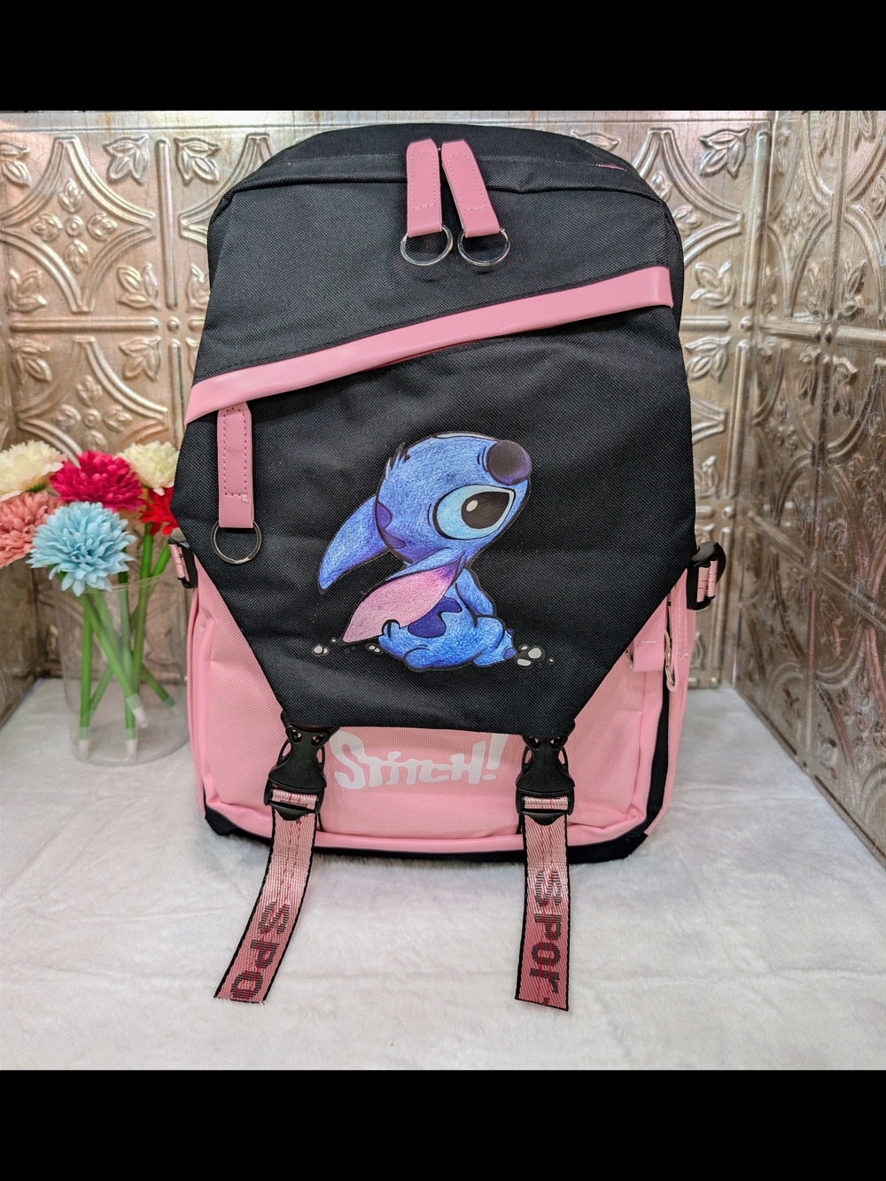 Pink & Black Large Capacity Stitch Sports Backpack